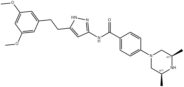 rel-N-[5-[2-(3,5-二甲氧基苯基)乙基]-1H-吡唑-3-基]-4-[(3R,5S)-3,5-二甲基-1-哌嗪基]苯甲酰胺